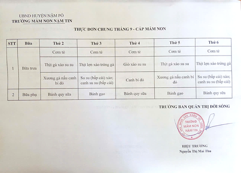 Thực đơn ăn tháng 09