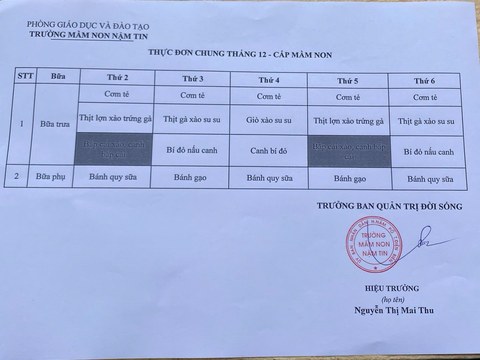 Thực đơn ăn tháng 12