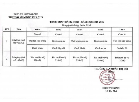 thực đơn tháng 05